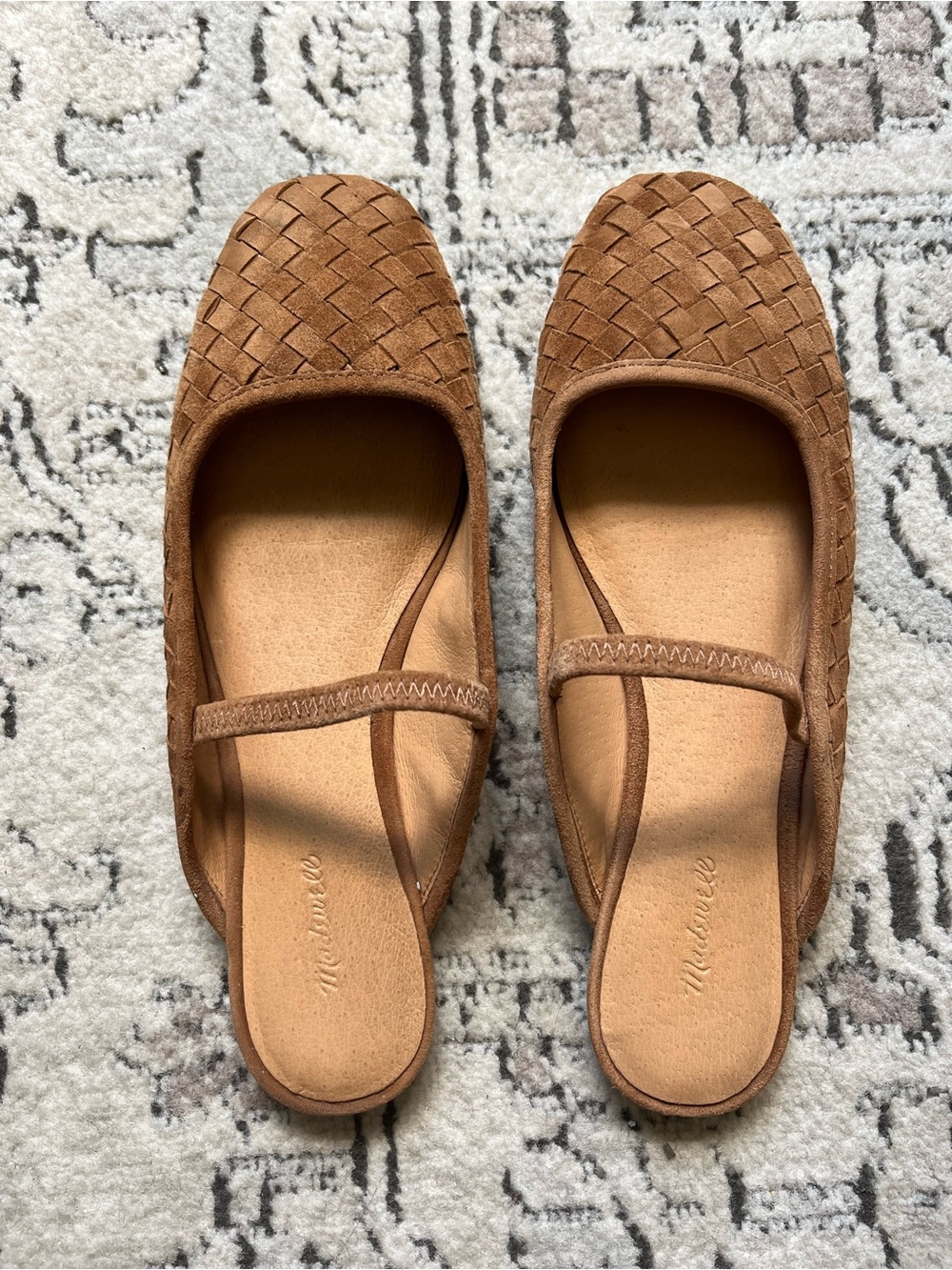 Madewell The Greta Ballet Flat Mule in Warm Hickory Basketweave Suede Size 8 - Picture 3 of 7